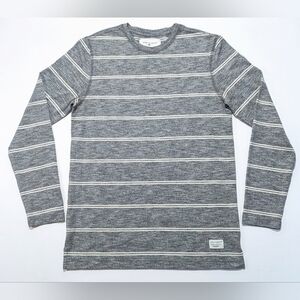 Modern Amusement Men's Grey And White Striped Long Sleeve T- Shirt Sz Small